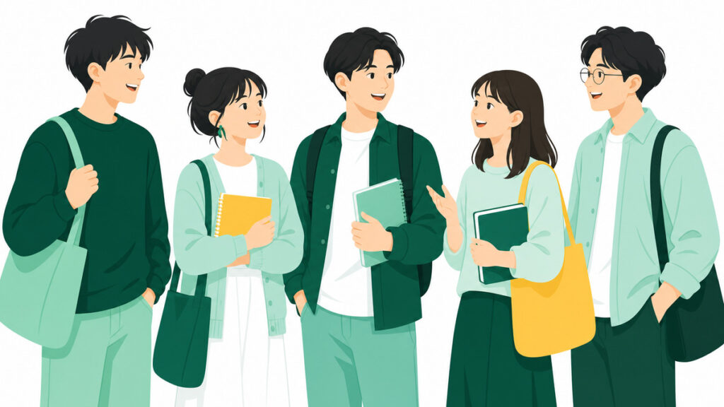 並んで話す学生たちのイラスト